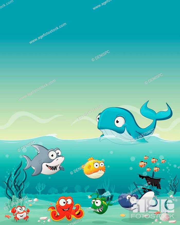 Cartoon fish under the sea. Underwater world with corals, Stock Vector,  Vector And Low Budget Royalty Free Image. Pic. ESY-045734620 | agefotostock
