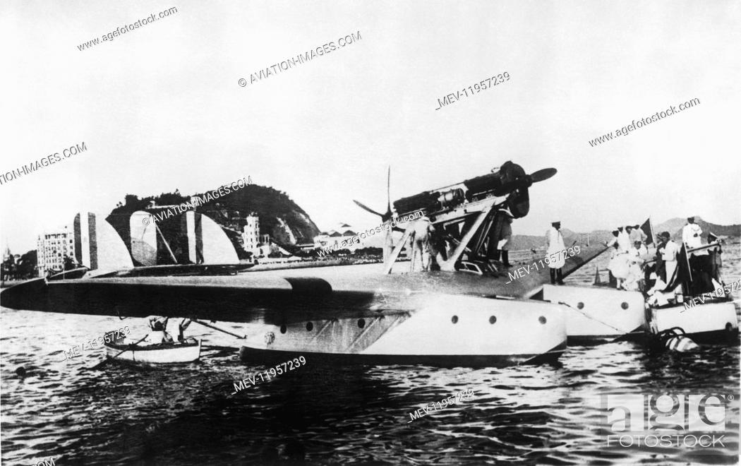Stock Photo: Savoia Marchetti S-55 Flying Boat Arriving in Rio de Janeiro, Brazil after a Trans-Atlantic Flight from Orbetello, Italy.
