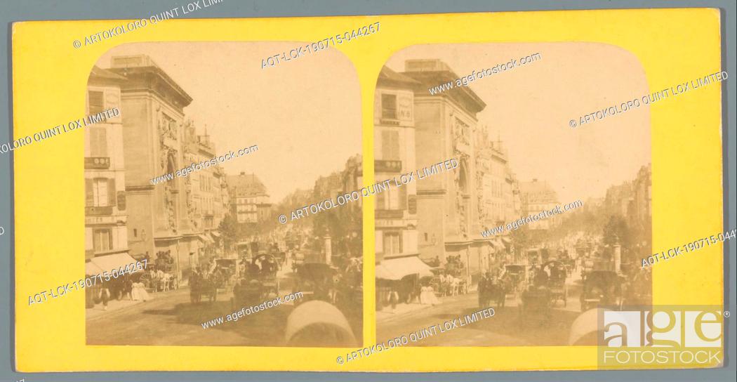 Stock Photo: View of Boulevard Saint-Denis and the Porte Saint-Denis in Paris, gate, entrance, street, animal traction, animal-drawn vehicle (carriage etc.