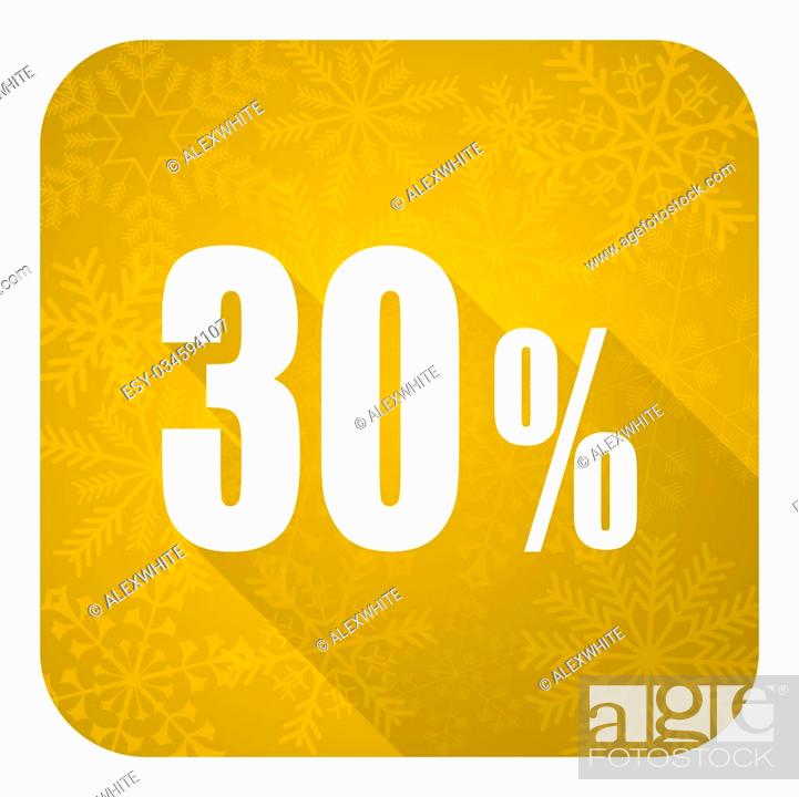 Stock Photo: 30 percent flat icon, gold christmas button, sale sign.