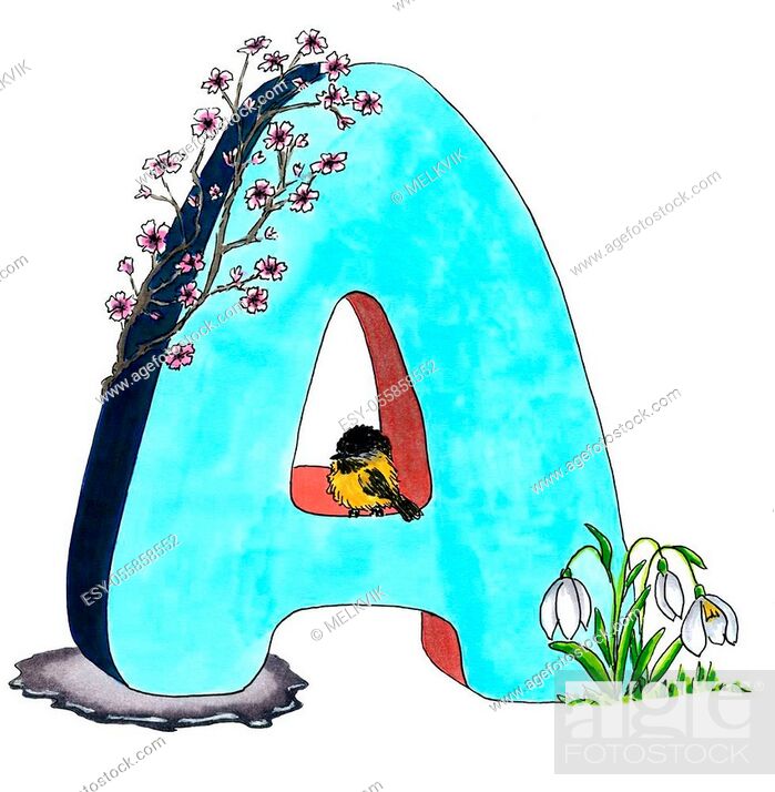 Illustration hand drawing, alphabet letter A, children's cartoon, spring  month April, bird, Stock Photo, Picture And Low Budget Royalty Free Image.  Pic. ESY-055858552 | agefotostock
