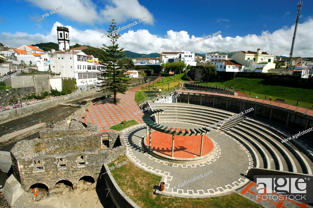 Stock Photo: The city gardens and the amphitheatre in the portuguese city of Ribeira Grande  Azores islands, Portugal.