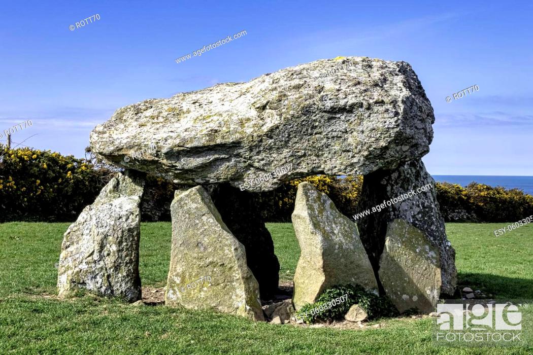 Stock Photo: Carreg Samson known as Carreg Sampson, Samson's Stone, or the Longhouse - a 5000-year-old Neolithic dolmen located half a mile west of Abercastle near the.