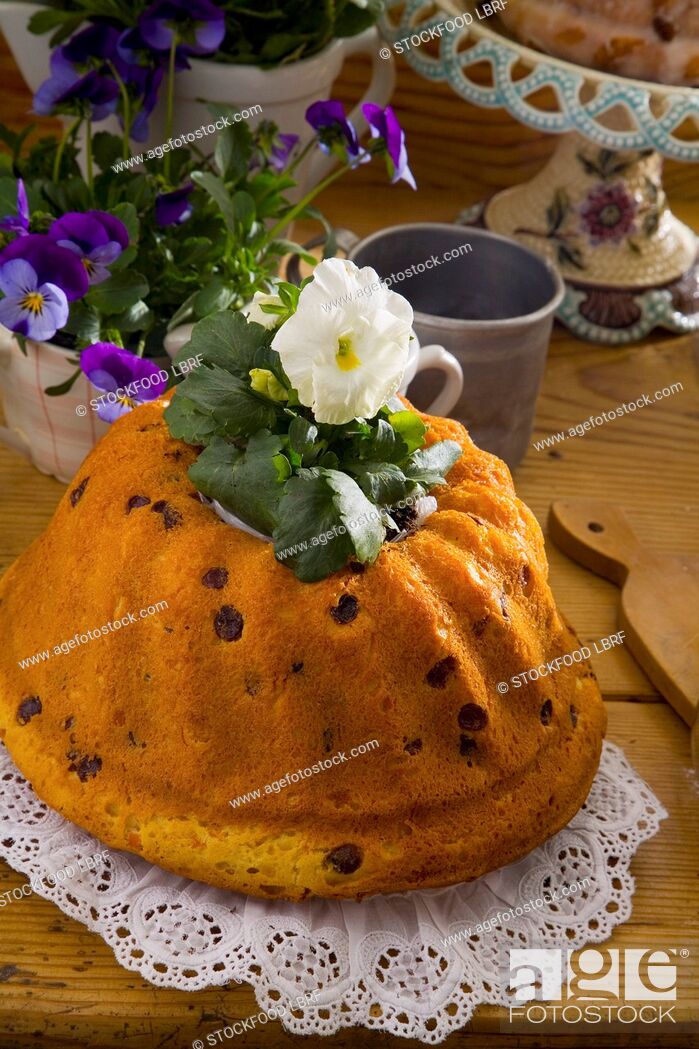 Stock Photo: Baba with raisins Polish Easter cake.