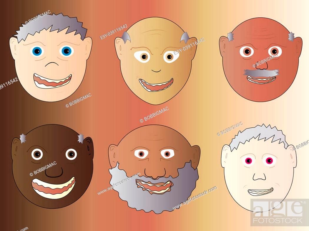 Six 6 Multiethnic Senior Citizens Old Men Male Face Cartoon Illustration  Caucasian White Black Asian..., Stock Photo, Picture And Low Budget Royalty  Free Image. Pic. ESY-039116542 | agefotostock