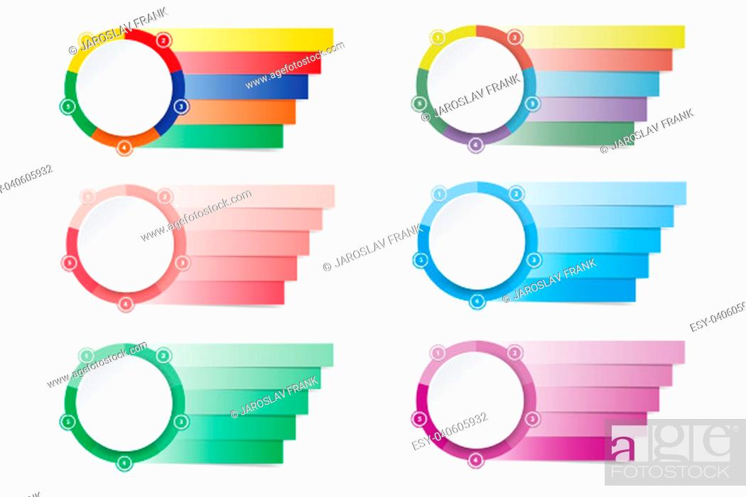 Imagen: Set of colorful modern infographic labels as a a circle divided into five sections and rectangles ready for your text. Made as colorful.