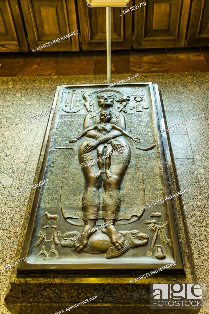 Stock Photo: Bronze bas relief of Virgin Mary and Baby Jesus. Centre of Lithuanian Studies. Vilnius University. Vilnius, Vilnius County, Lithuania, Baltic states, Europe.
