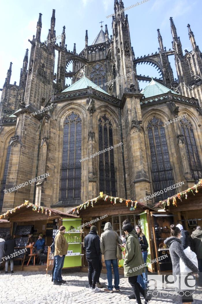 Stock Photo: Craft stalls at St. George's Square next to the Cathedral of St Vitus, Prague Castle.