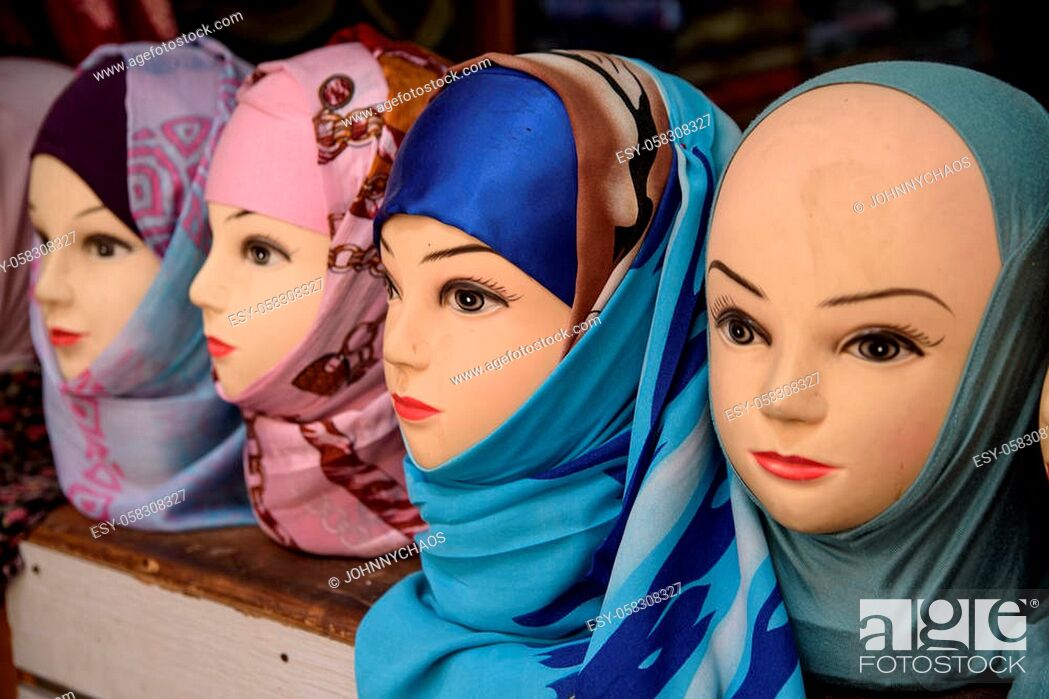 Stock Photo: Hijab shoes on traditional Moroccan market (souk) in Fez, Morocco.
