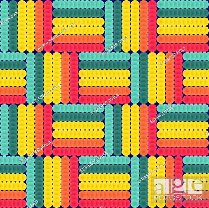 Stock Vector: Pattern of rows of soft spheres in saturated colors. Algorithmic geometric pattern.