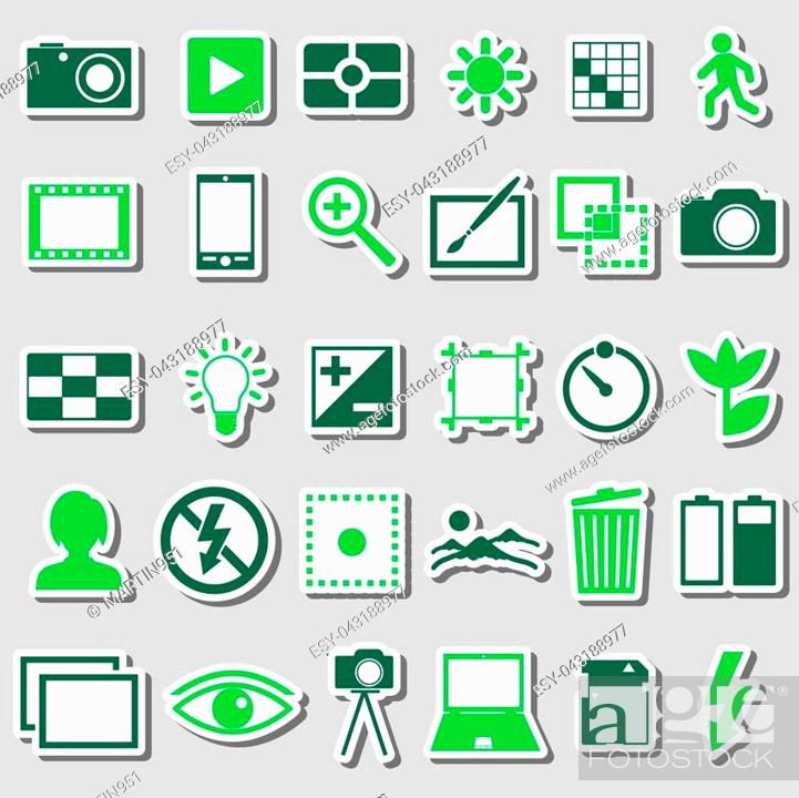 Stock Vector: photography and camera theme color simple icons stickers set eps10.