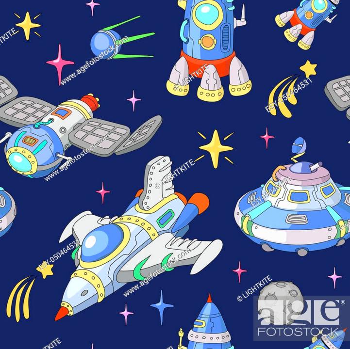 Seamless funny cartoon cosmic space pattern. Planets, rockets and stars,  Stock Photo, Photo et Image Low Budget Royalty Free. Photo ESY-050464531 |  agefotostock