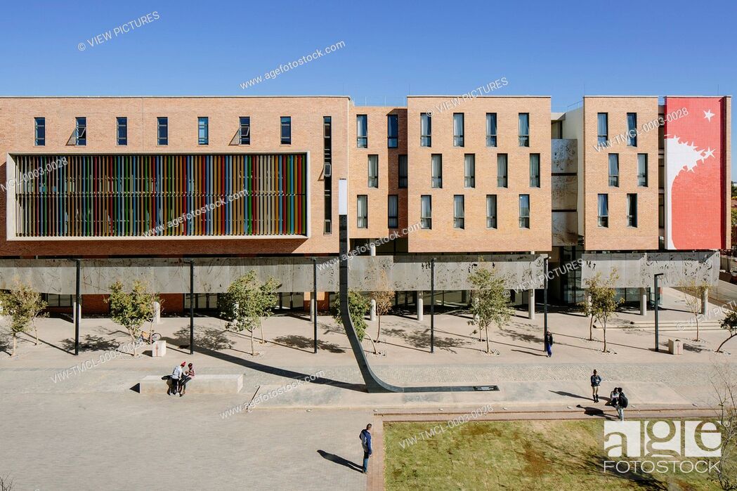 Stock Photo: The front facade with the integration between building package C001 and C002. Sol Plaatjie University, C001, Kimberley, South Africa.