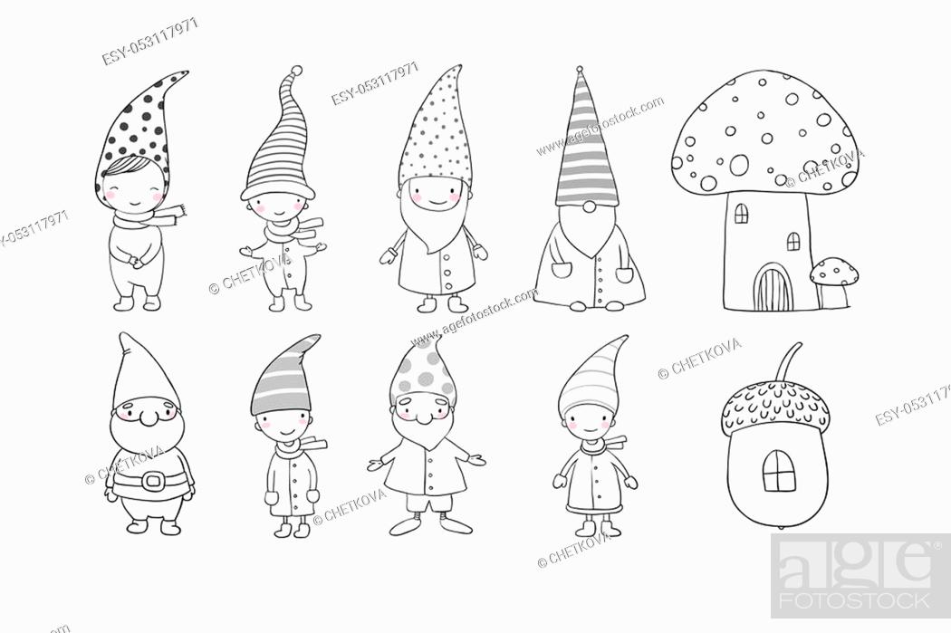 Set of cute cartoon gnomes. Funny elves. Hand drawing isolated objects on  white background, Stock Vector, Vector And Low Budget Royalty Free Image.  Pic. ESY-053117971 | agefotostock