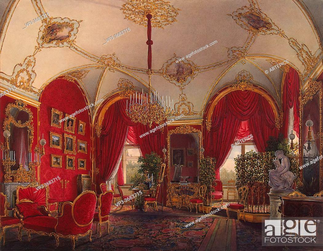 Stock Photo: Hau Edward Petrovich - Interiors of the Winter Palace - the Fourth Reserved Apartment. the Corner Room 2 - Russian School - 19th Century.
