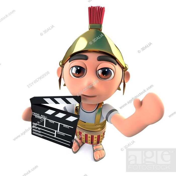 3d render of a funny cartoon Roman soldier centurion holding a film makers  chalk slate, Stock Photo, Picture And Low Budget Royalty Free Image. Pic.  ESY-057902938 | agefotostock