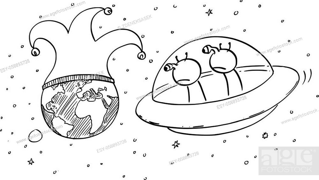 Vector cartoon stick figure drawing conceptual illustration of two funny  aliens in UFO or flying..., Stock Vector, Vector And Low Budget Royalty  Free Image. Pic. ESY-058893728 | agefotostock