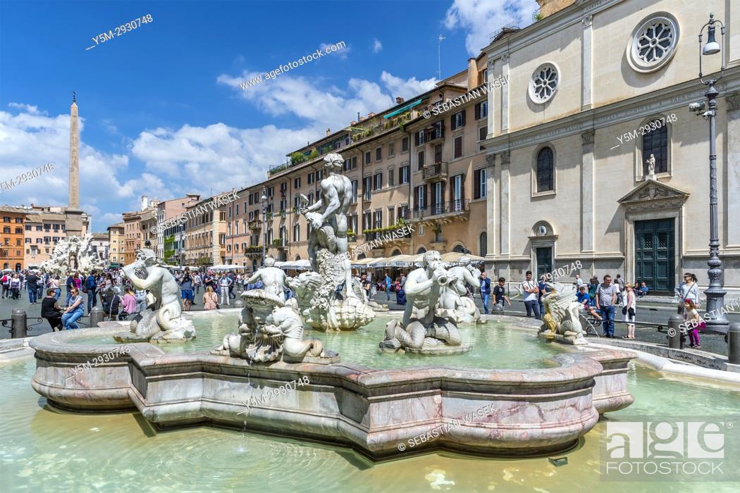 Stock Photo: Fontana del Moro at Piazza Navona, Rome, Lazio, Italy, Europe.