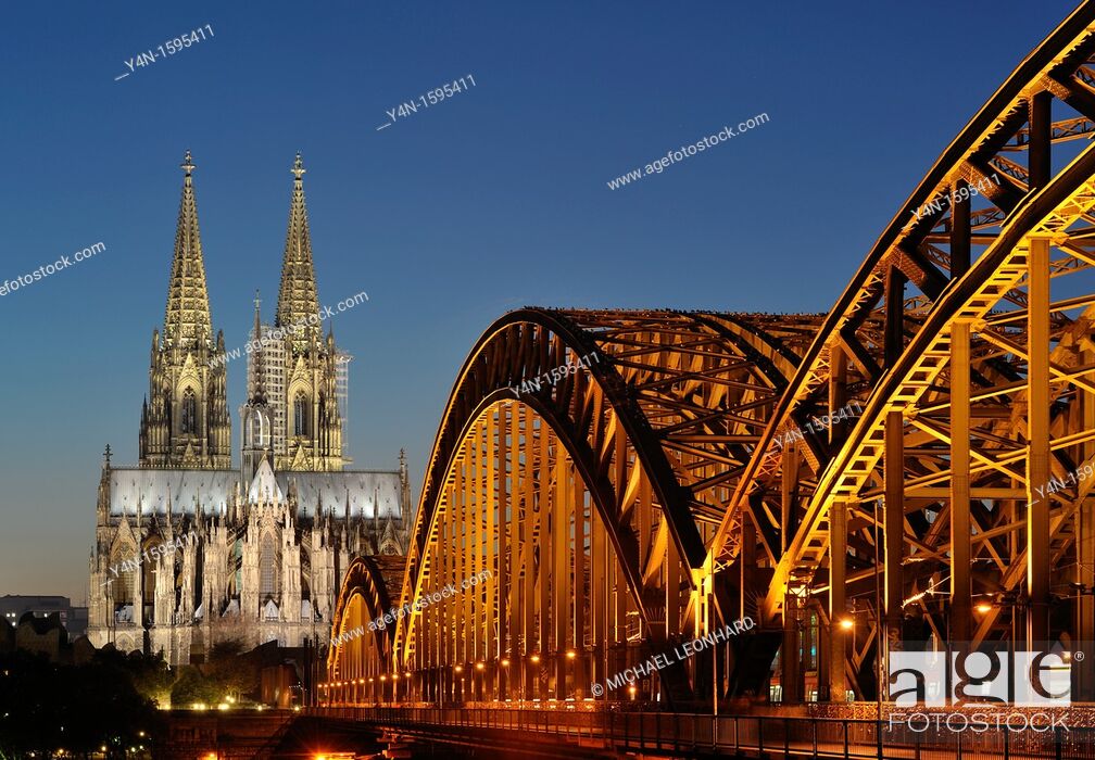 Stock Photo: View of Hohenzollern Bridge and Cathedral, Cologne, Germany.