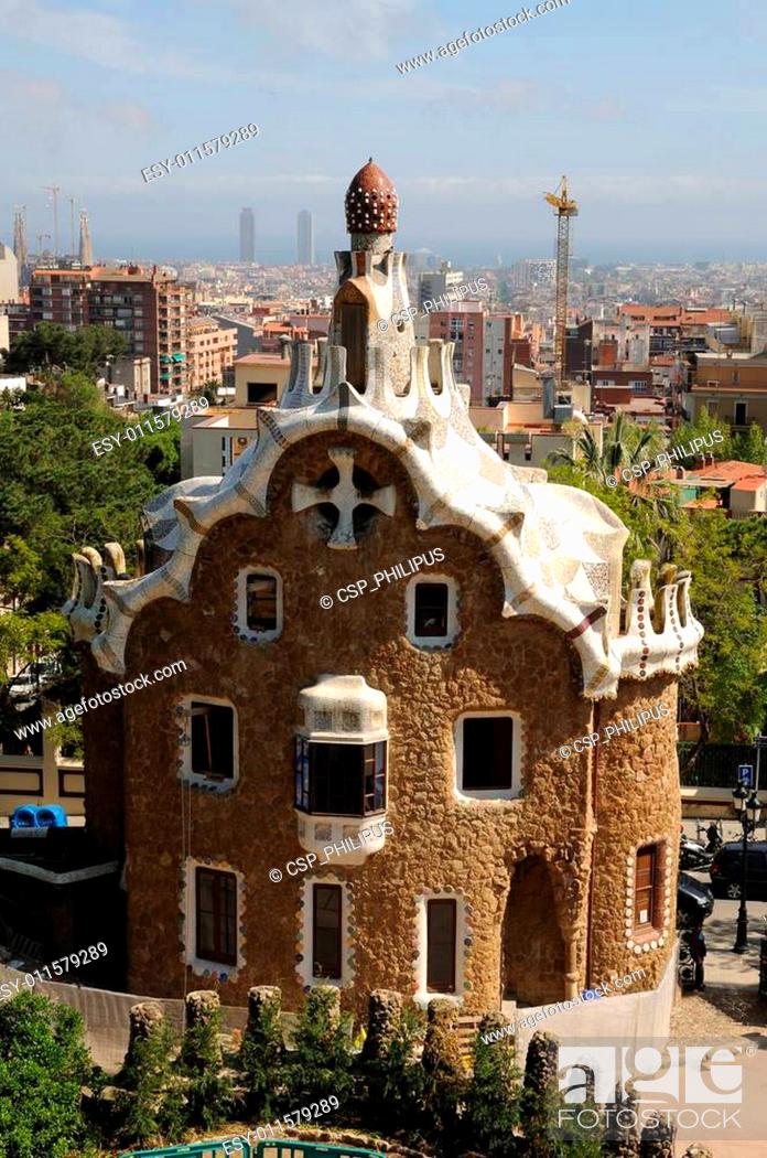 Stock Photo: Building in Antoni Gaudis Parc Gï¿½ell, Barcelona Spain.