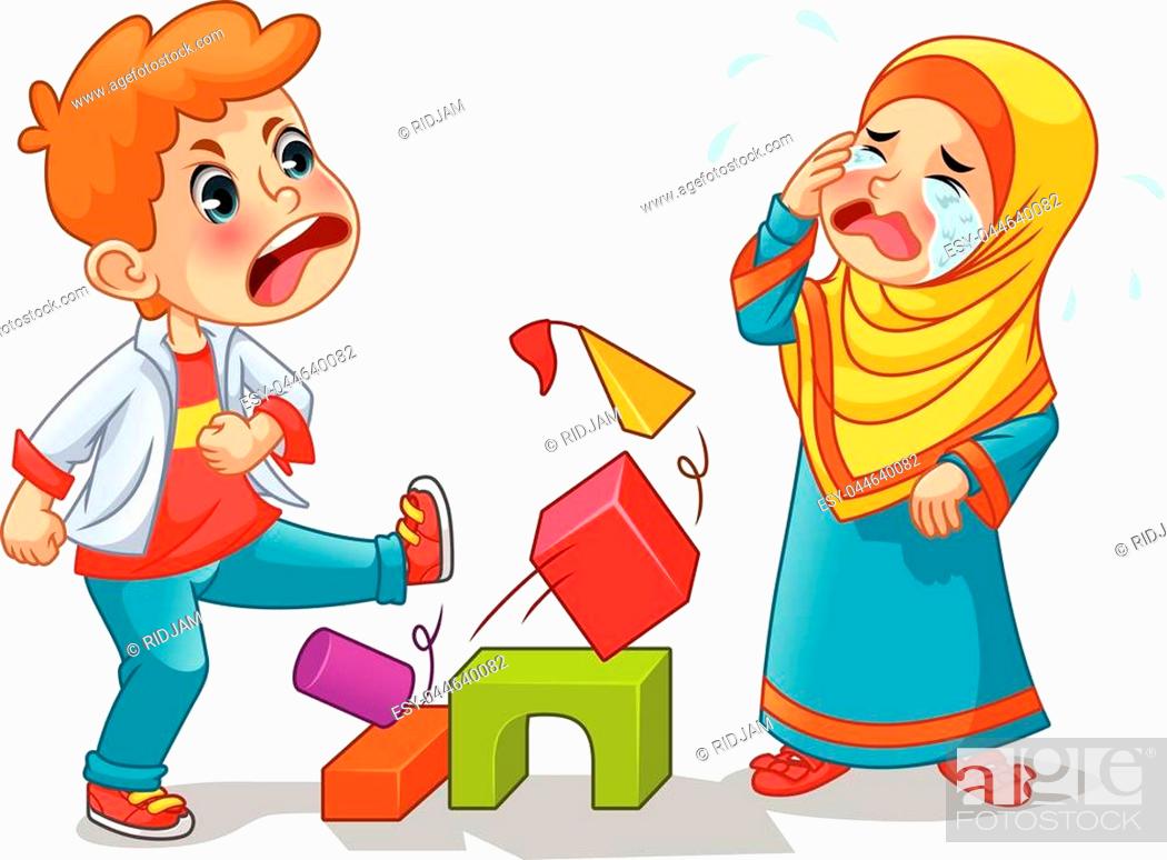 Muslim girl cry because boy destroying her blocks cartoon character design  vector illustration, Stock Vector, Vector And Low Budget Royalty Free  Image. Pic. ESY-044640082 | agefotostock