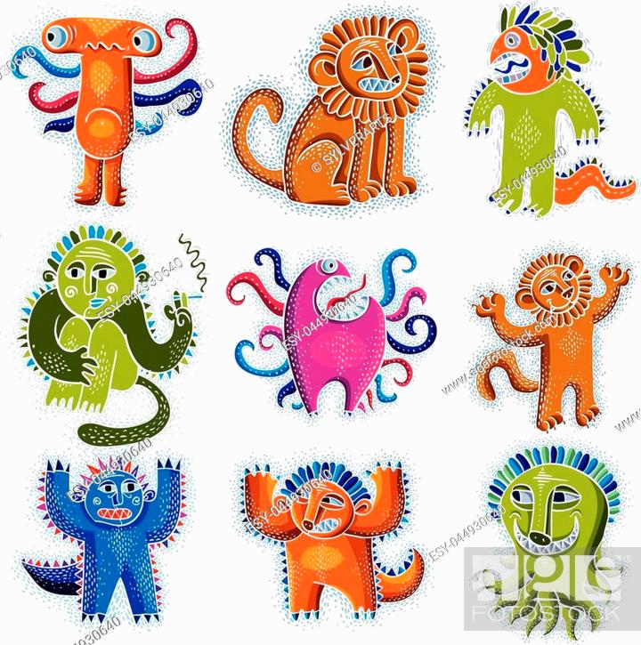 Comic characters, set of vector funny alien monsters. Drawing of happy lion  holding its paws up, Stock Vector, Vector And Low Budget Royalty Free  Image. Pic. ESY-044930640 | agefotostock