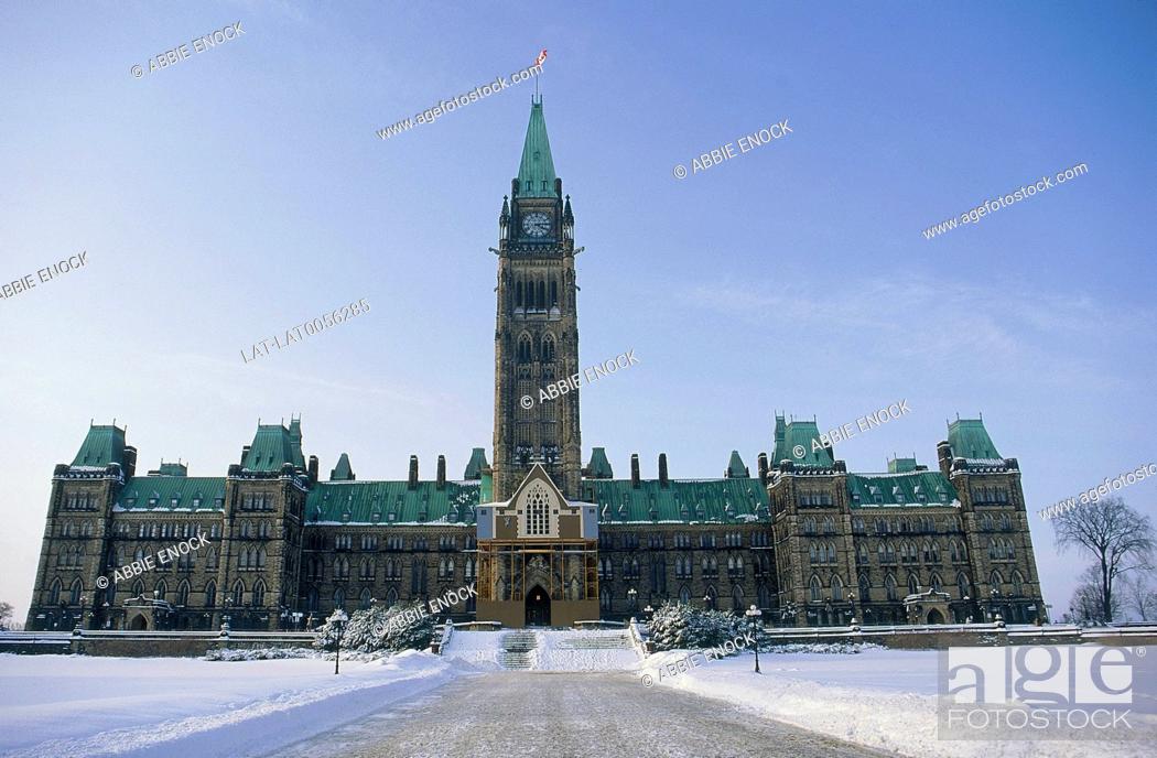 Stock Photo: The current building on Parliament hill in Ottawa was rebuilt after a fire in 1916 and the Centre Block was completed in 1922.