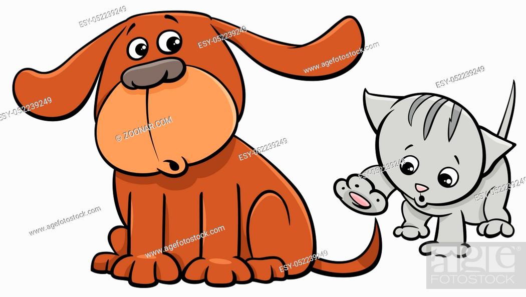 Cartoon Illustration of Puppy and Cute Little Kitten Pet Animal Characters,  Stock Photo, Picture And Low Budget Royalty Free Image. Pic. ESY-052239249  | agefotostock