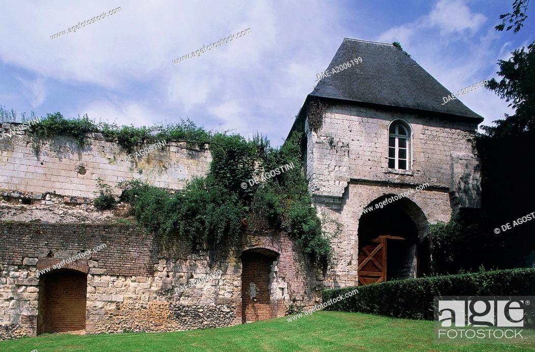 Stock Photo: Part of the walls of Chateau of Lucheux, founded in 1120, Picardy, France.