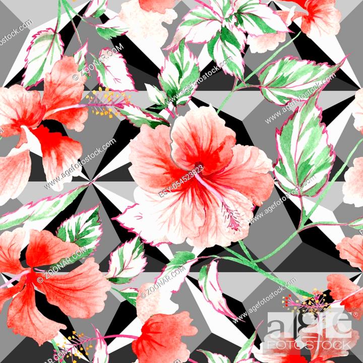 Stock Photo: Wildflower rose flower pattern in a watercolor style. Full name of the plant: rose, rosa, hulthemia. Aquarelle wild flower for background, texture.