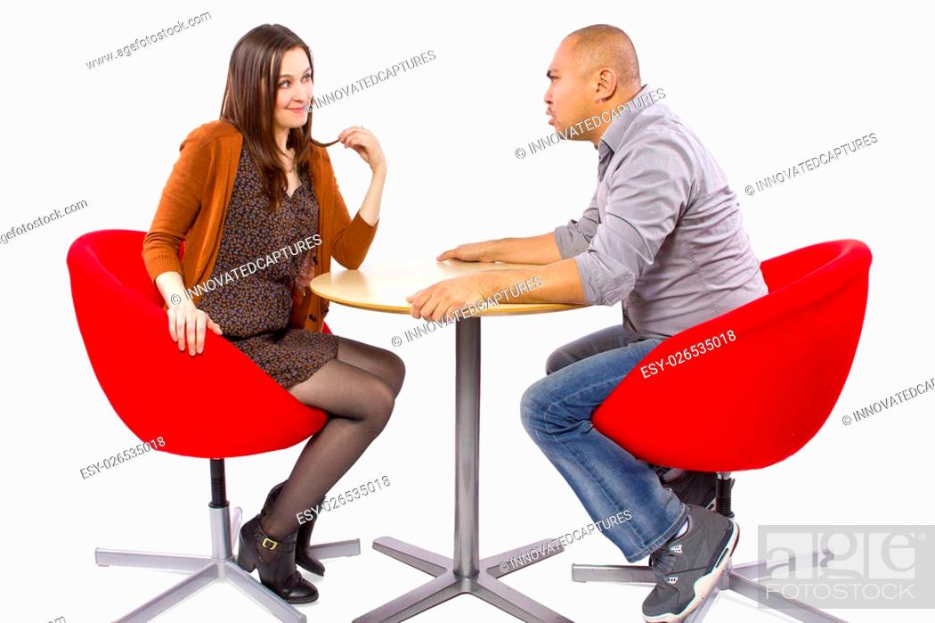 Stock Photo: rude interracial couple on a bad date.