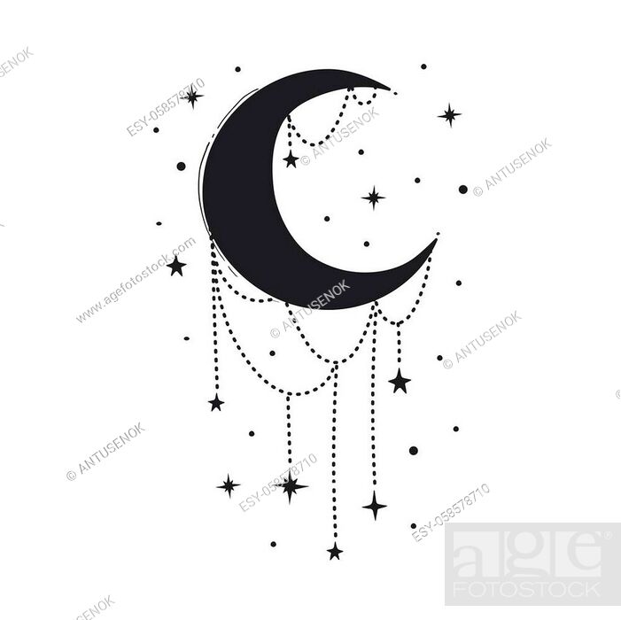 Modern symbol of the crescent moon with decorations, stylized drawing,  engraving, Stock Vector, Vector And Low Budget Royalty Free Image. Pic.  ESY-058578710 | agefotostock