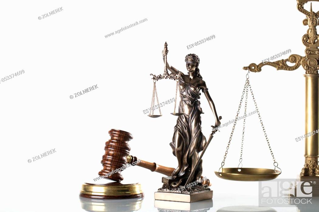 Stock Photo: Law symbols isolated on white background.