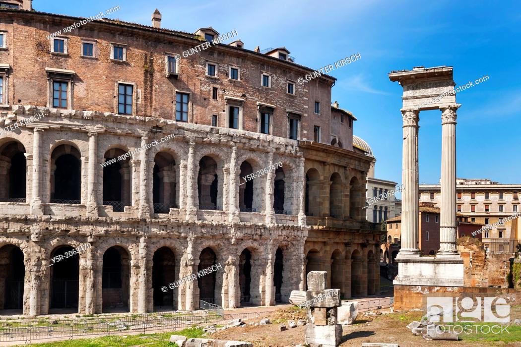 Stock Photo: The theatre of Marcellus, Teatro di Marcello, was officially opened in 13 BC, with elaborate games. It offered more than 15, 000 spectators.
