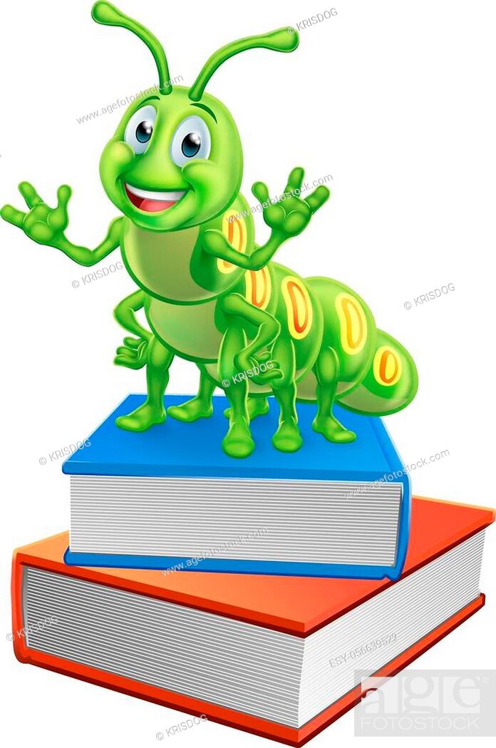 A cute caterpillar bookworm worm cartoon character education mascot  standing on a pile of books, Stock Vector, Vector And Low Budget Royalty  Free Image. Pic. ESY-056639522 | agefotostock