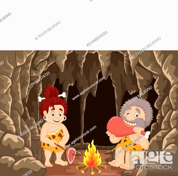 Cartoon Prehistoric Caveman Couple With Cave Background Stock Vector Vector And Low Budget Royalty Free Image Pic Esy 040574723 Agefotostock