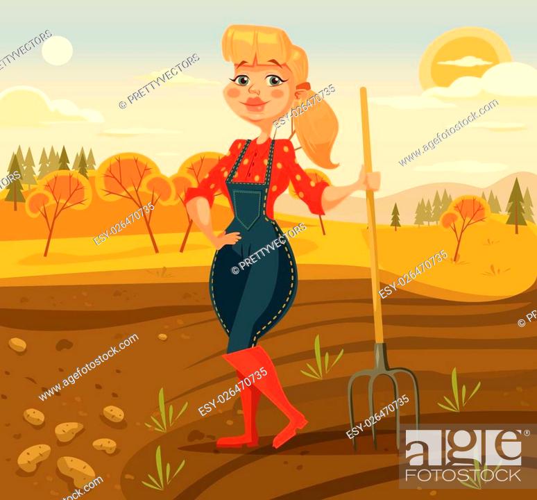 Harvesting. Woman farmer. Autumn farm. Vector flat cartoon illustration,  Stock Vector, Vector And Low Budget Royalty Free Image. Pic. ESY-026470735  | agefotostock