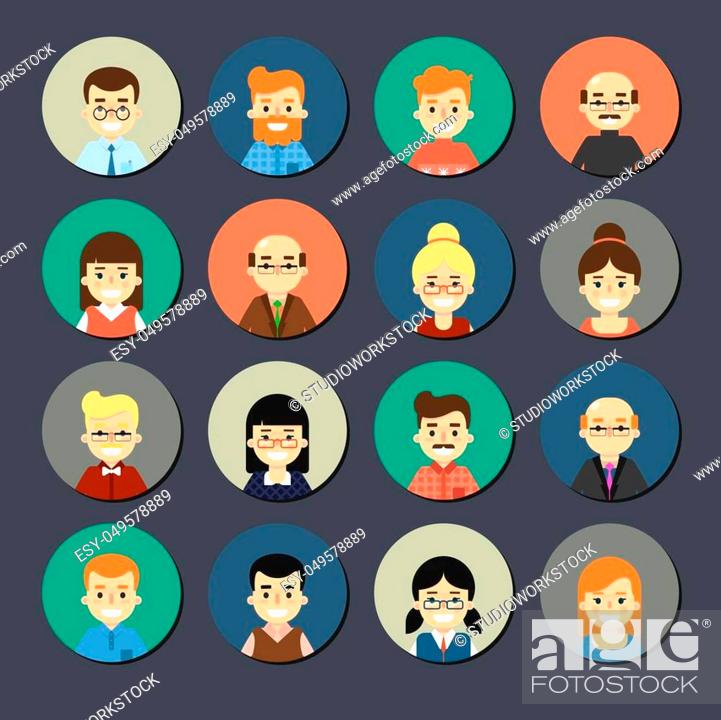 Various smiling cartoon faces, round icons set. Group of cute happy diverse  business people, Stock Vector, Vector And Low Budget Royalty Free Image.  Pic. ESY-049578889 | agefotostock
