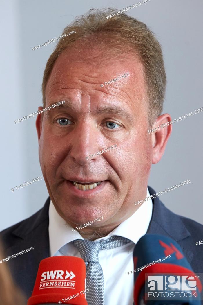 Stock Photo: The state Secretary of the Interior in Rhineland-Palatinate, Randolf Stich (SPD), speaks during a press conference at the Hahn airport inÂ Hahn, Germany.