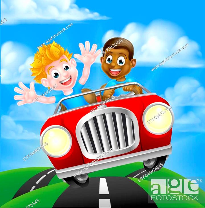 Two cartoon boys driving fast in a car, Stock Vector, Vector And Low Budget  Royalty Free Image. Pic. ESY-044976545 | agefotostock
