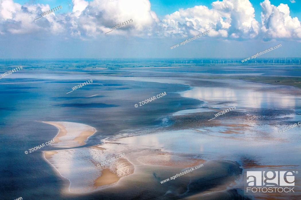 Stock Photo: Aerial Photo of the Schleswig-Holstein Wadden Sea National Park in Germany.