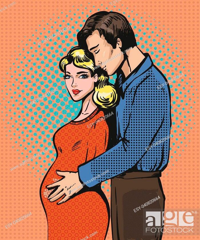 Vector illustration of pregnant woman and her husband. Loving happy couple  in retro pop art comic..., Stock Vector, Vector And Low Budget Royalty Free  Image. Pic. ESY-040820664 | agefotostock
