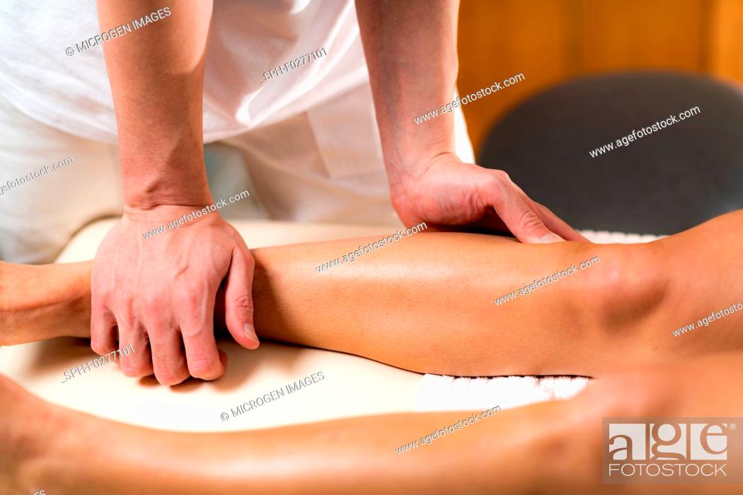 Stock Photo: Osteopathy treatment for knee pain.