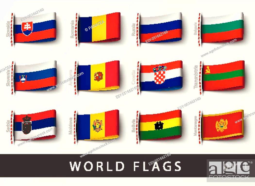 Stock Vector: Vector set of flag labels of all countries.