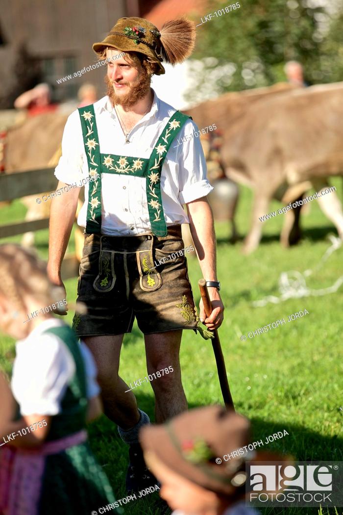 Stock Photo: Man wearing traditional clothes, Viehscheid, Allgau, Bavaria, Germany.