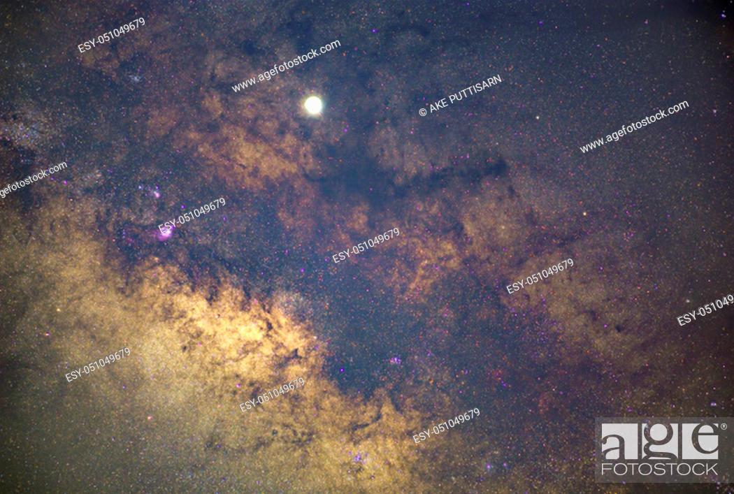 Stock Photo: The center of the Milky Way, overlooking Lagoon Nebula, Trifid Nebula.