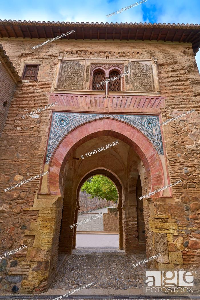 Stock Photo: Alhambra arch Puerta del vino in Granada of Spain Wine muslim Door.