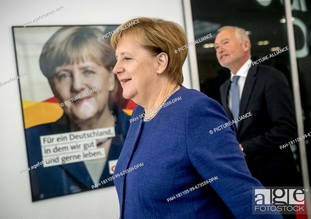 Stock Photo: 05 November 2018, Berlin: Federal Chancellor Angela Merkel (CDU) will attend a press conference at the CDU headquarters in the Konrad-Adenauer-Haus.