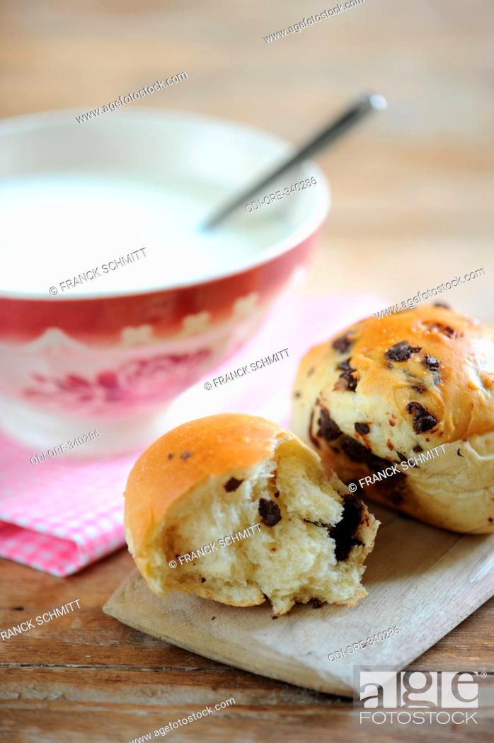Stock Photo: Chocolate chips brioches.