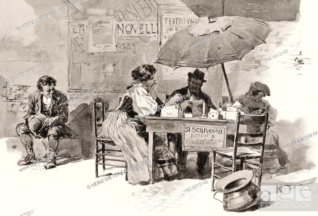 Stock Photo: A public scrivener, Rome, Italy, 19th Century.